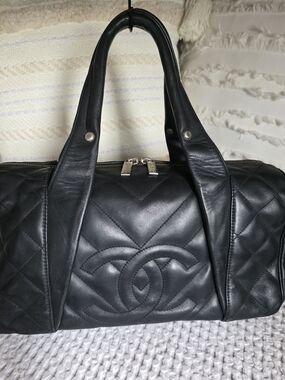 Chanel Calfskin CC Chevron All Day Long Boston bag in black